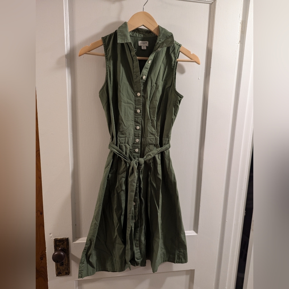 J Crew Factory Sleeveless Tie waist Shirt dress, Green, size 0